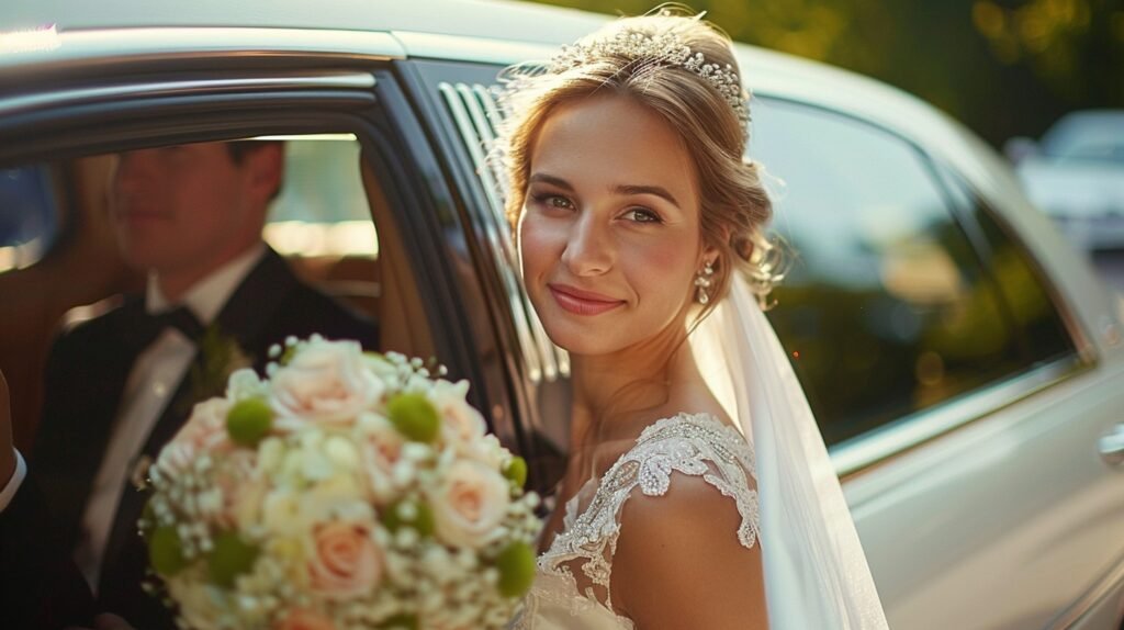 limo bride in car limo bride in car